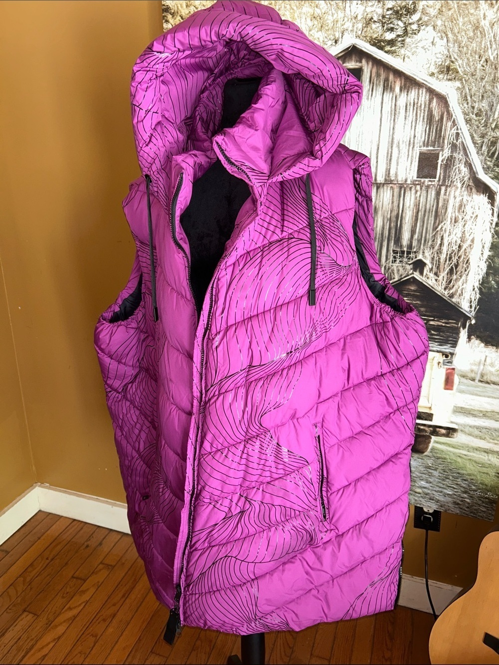 Ulla Popken Pink Striped Quilted Vest Lining